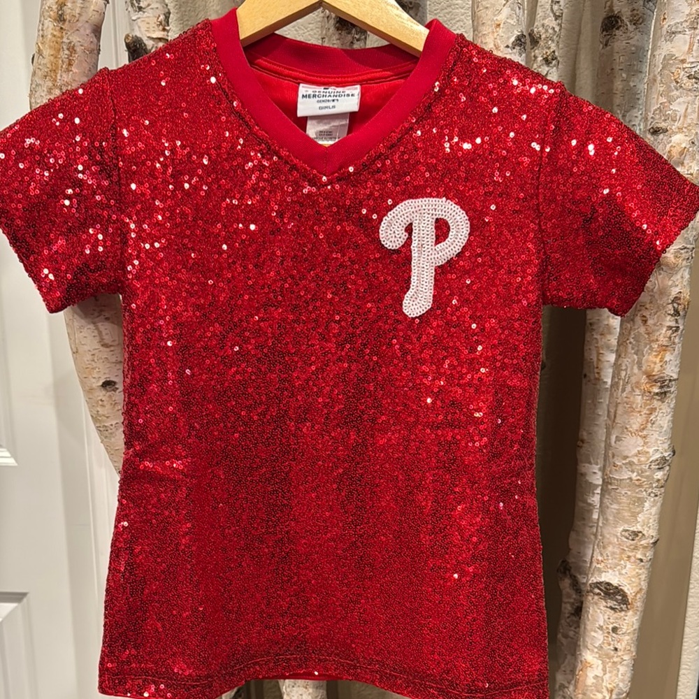 Philadelphia Phillies, Genuine Merchandise Red Sequin V-Neck Tee